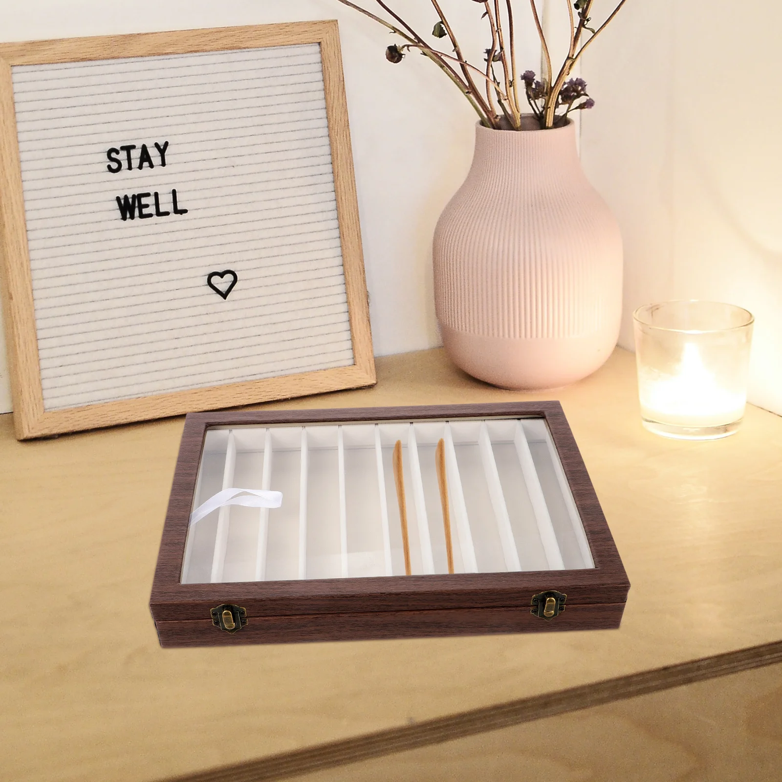 

Деревянная шкатулка для драгоценностей с 10-слоцами, небольшой футляр для драгоценностей для браслетов, ожерелий, брошей, шкатулка для хранения, шикарный органайзер для безделушек