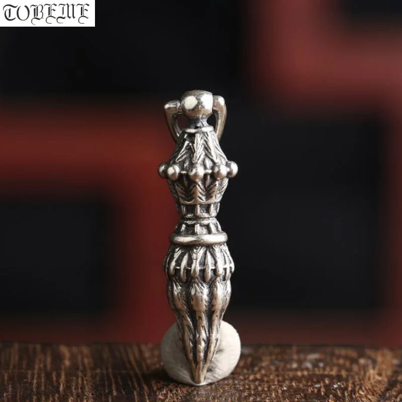 100% 925 Silver Tibetan Dorje Charm Real Silver Small Buddhist Vajra Pendant