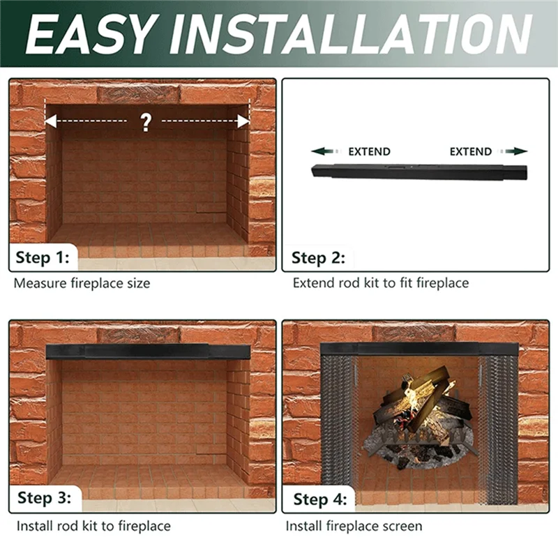 

BMBY-Adjustable Fireplace Rod Kit Rod And Valance Kit Install To Leveling The Fireplace Mesh For Fireplace Spark Screen