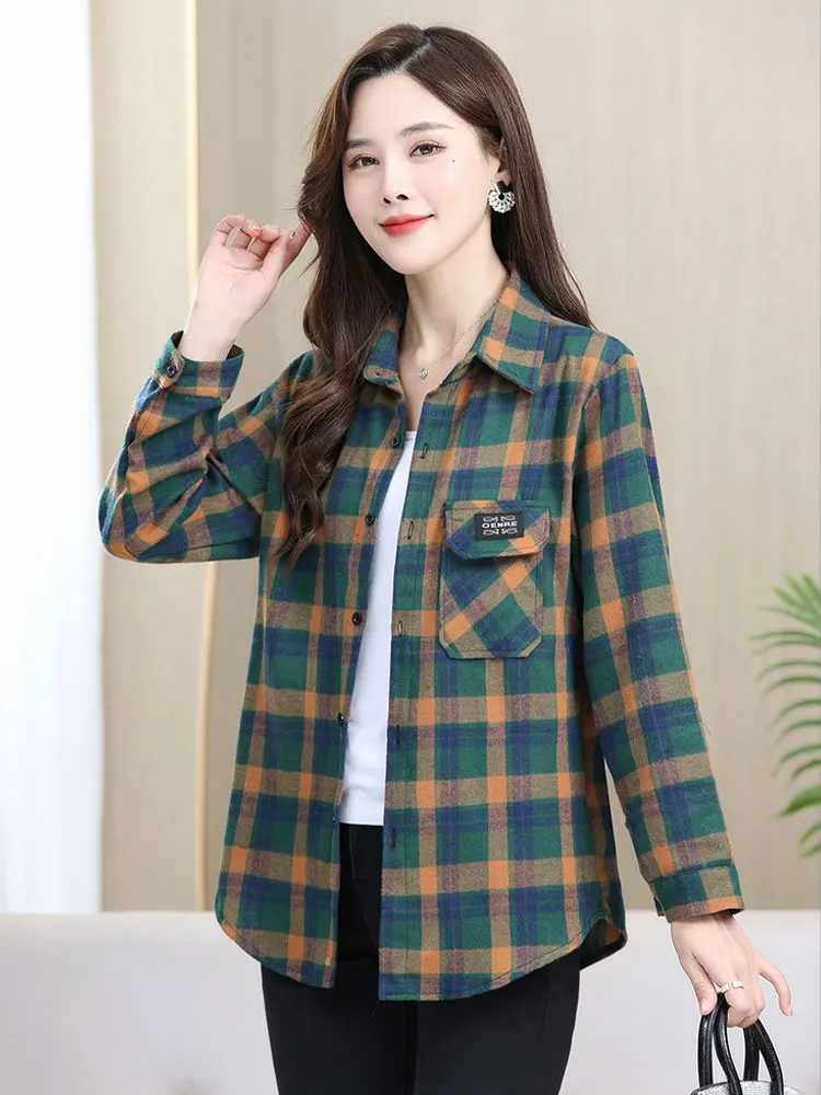 

Свободная длинная женская новая утягивающая возрастная верхняя одежда Sve Mom irt, универсальная клетчатая одежда ранней осени