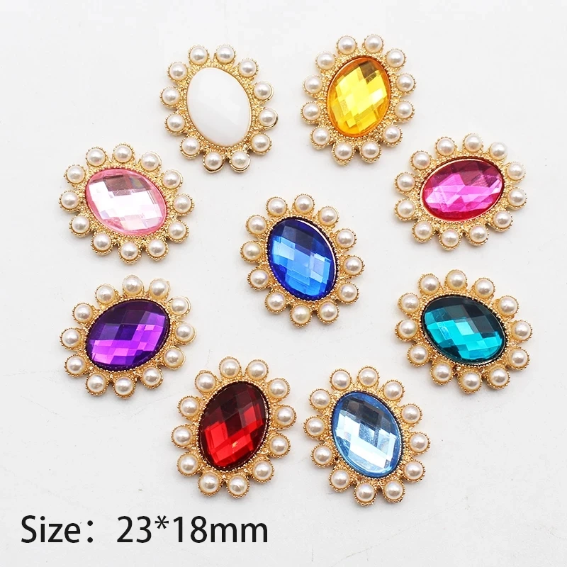 18 * 23MM Oval Acrylic Pearl Metal Button Hand Sewn DIY Colthing Wedding Invitation Decorative Flat Back Button