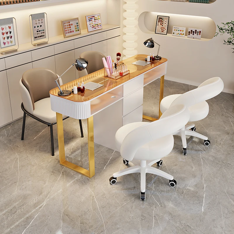 

Luxury Multifunctional Nail Table Minimalist Elegant Modern French Nail Table Trendy Design Table Ongle Salon Furniture