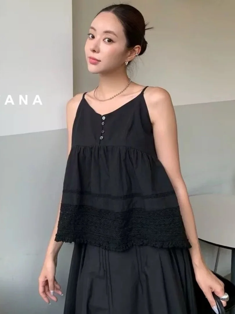 Été nouveau Sle femmes ample dentelle garni Patchwork Csole haut polyvalent Agel Svel irt décontracté Faionable