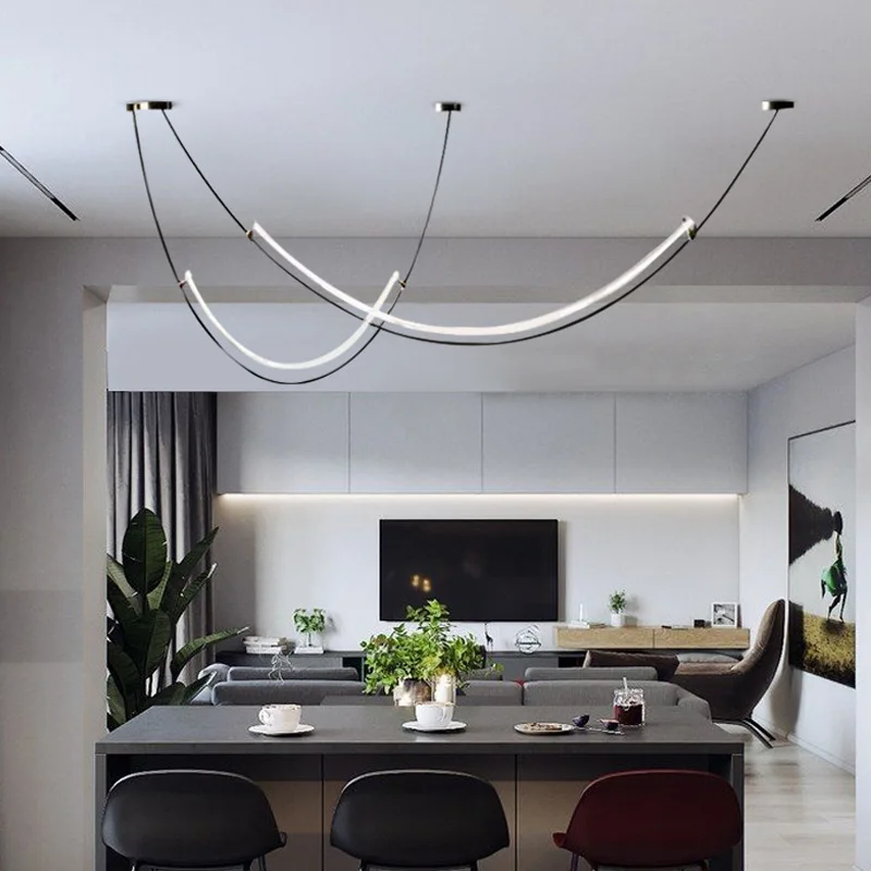 

Artistic Curved Line Light Designer Restaurant Pendant Lights Modern Minimalist Bar Counter Living Room Decor Long Strip Lamp