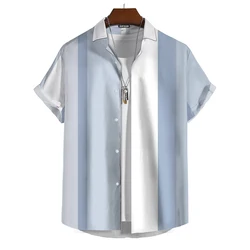 Summer Fashion Striped Print Men's Printed Short Sleeve Shirt Street Daily Business Casual Men's Shirt Oversized Tops SIZE S-5XL