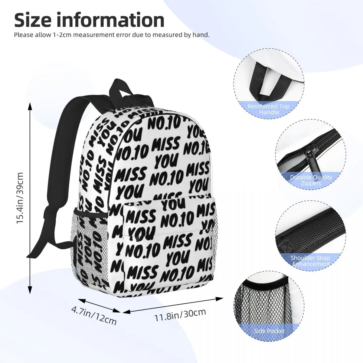 Miss You-Sac à dos pour ordinateur portable, sac de voyage pour ordinateur portable, sac à dos universitaire étanche, haute capacité, 15 pouces, No.10 Messi, nouvelle mode