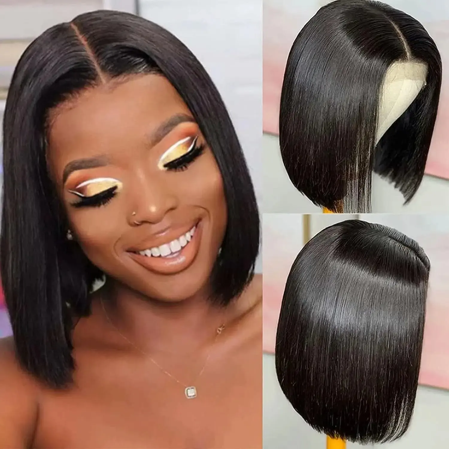 Rosabeauty Bob Lace Front Wigs 4X4 Human Hair 5X5 Straight Closure Wig Brazilian Hair For Black Women Remy 180% Nature Color