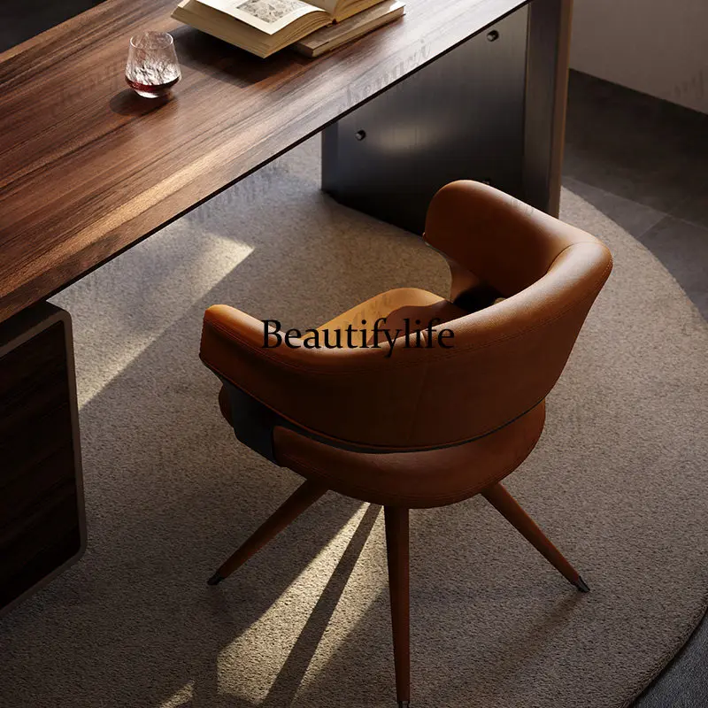 All-leather book chair luxury villa home study swivel chair Italian minimalist rotating book chair