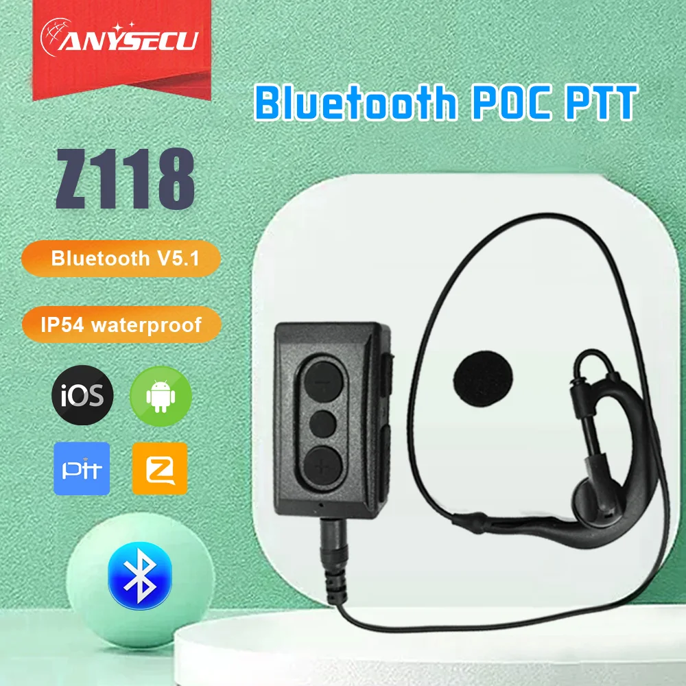 

ANYSECU Z118 Беспроводной переключатель PTT для Zello POC Radio W8Pro Работает с телефонами Android или iOS и наушниками с воздушной трубкой