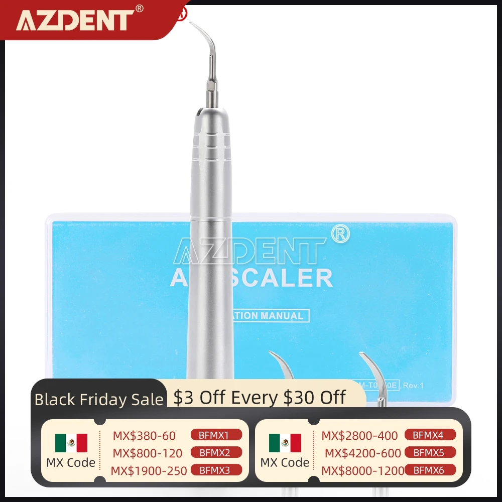 AZDENT Dental Ultrasonic Air Scaler Handpiece Super Sonic Scaling with 3 Tips Tooth Calculus Remover Cleaning Tool Dentistry Lab