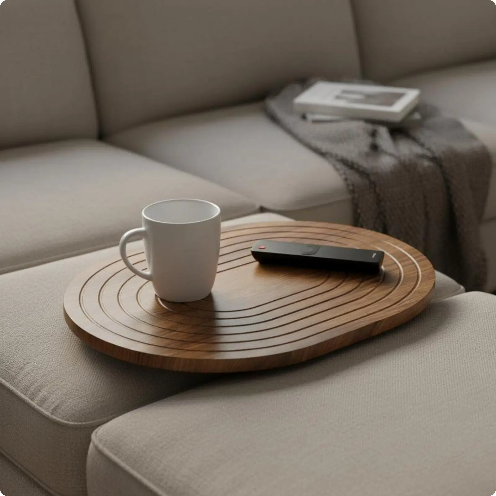 Folding Sofa Armrest Table Solid Wood Couch Tray for Drinks Snacks Books Side Table for Sofa Space Saving Home Decor