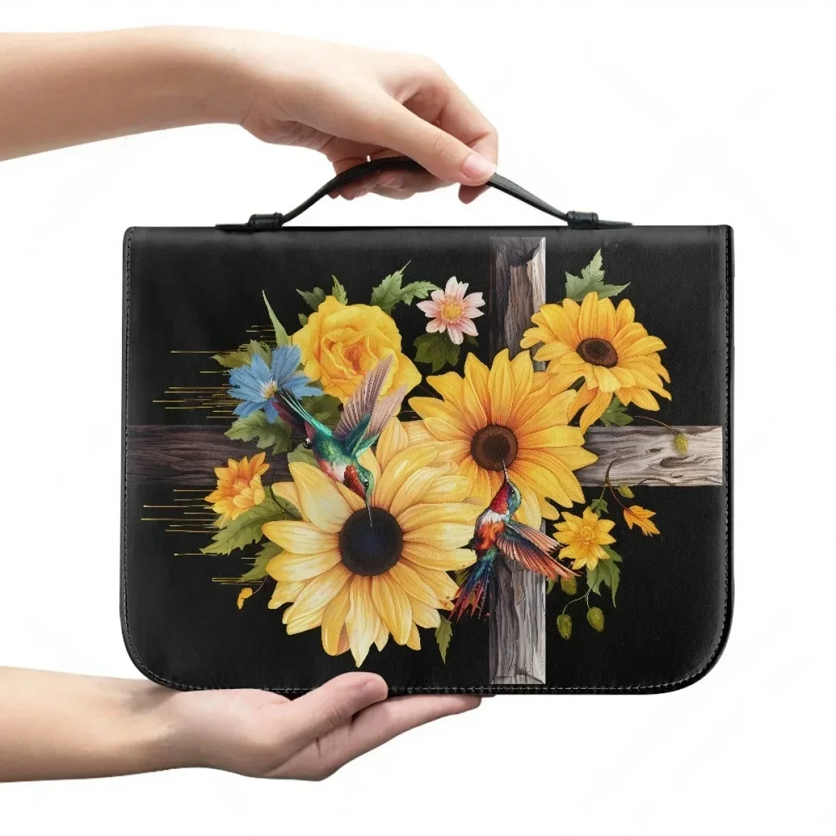 

Pretty Sunflower Cross Ladies Bible Cover Personalized Customized Bible Bags for Women Study Book Holy Storage Boxes With Zipper