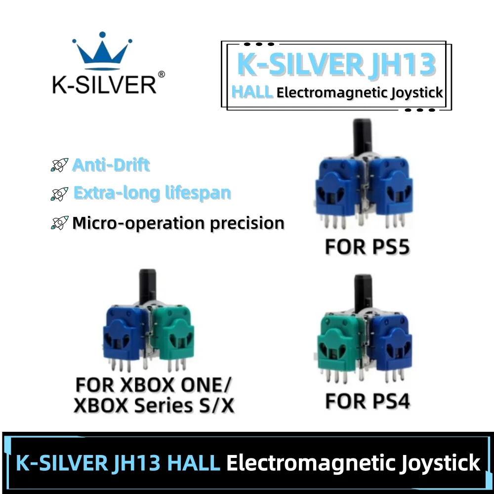 

2/10PCS K-SILVER JH13 Hall Electromagnetic Joystick for PS5/PS4/Xbox Controller Gamepad Thumb Stick No-Drift 3D Analog Sensor