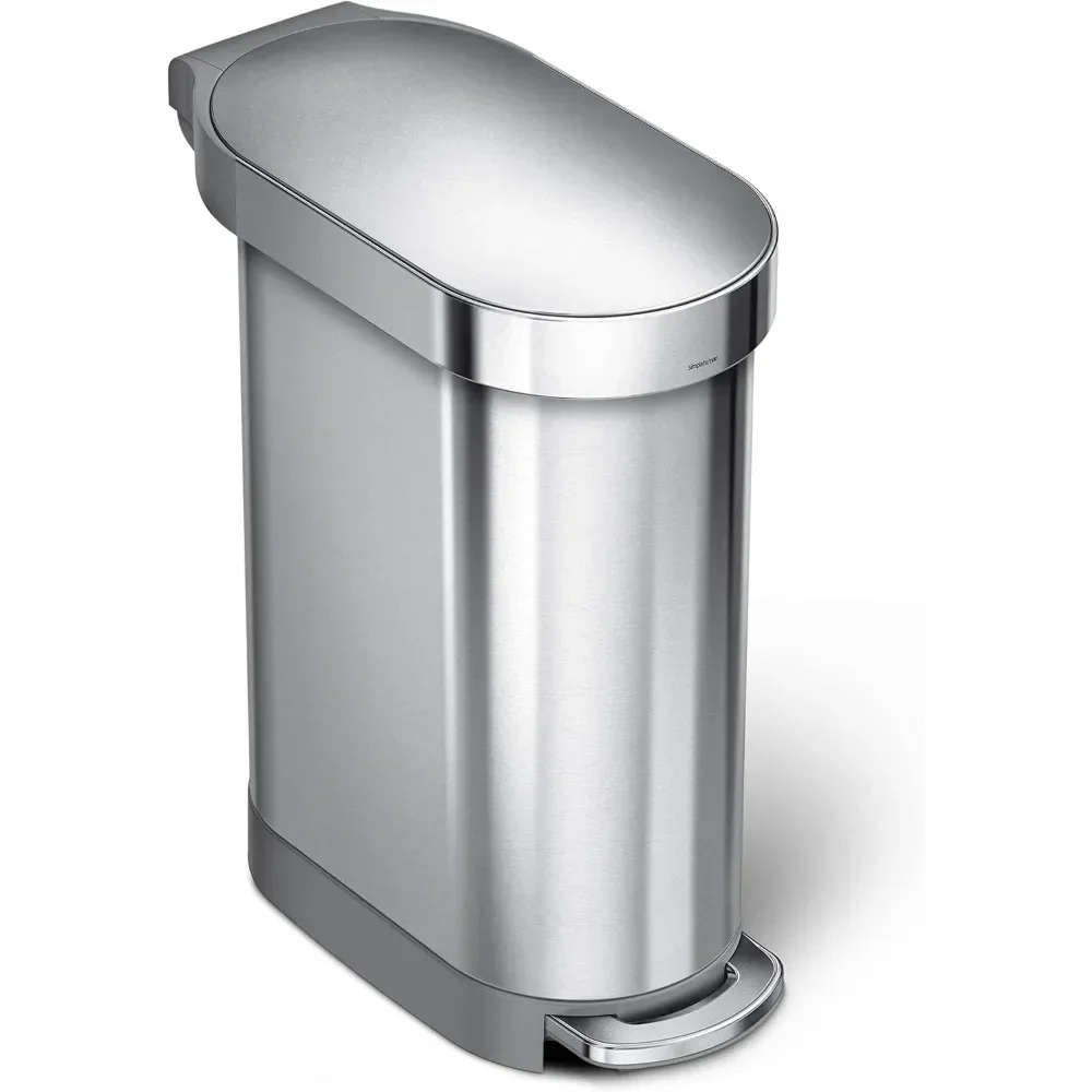 Slim Hands-Free Kitchen Step Trash Can, Brushed Stainless Steel