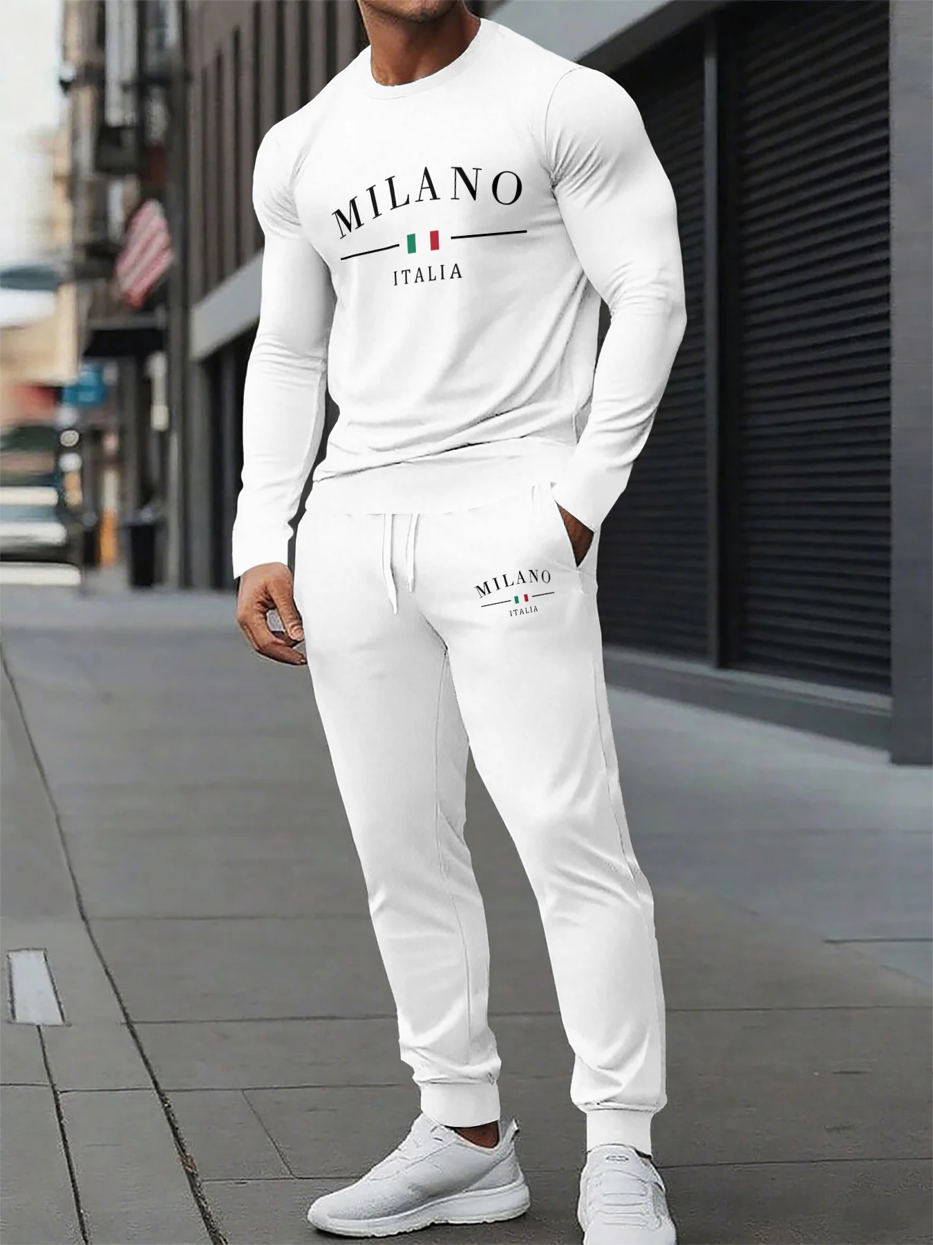 

Autumn Trendy New Sweatshirt Sweatpants Set Men's Loose Casual Fit Paris Letter Printed Hundred Long Sleeve 2 Pieces Set