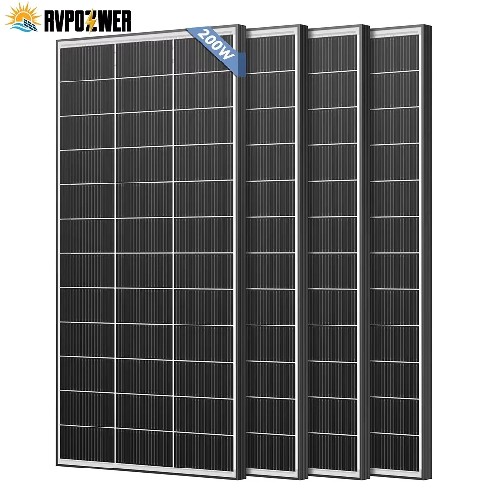 RVPOZWER Bifacial Solar Panel 18BB N-Type Mono Cells High-Efficiency PV Power for Home Rooftop Off-Grid Outdoor 200W/400W/800W