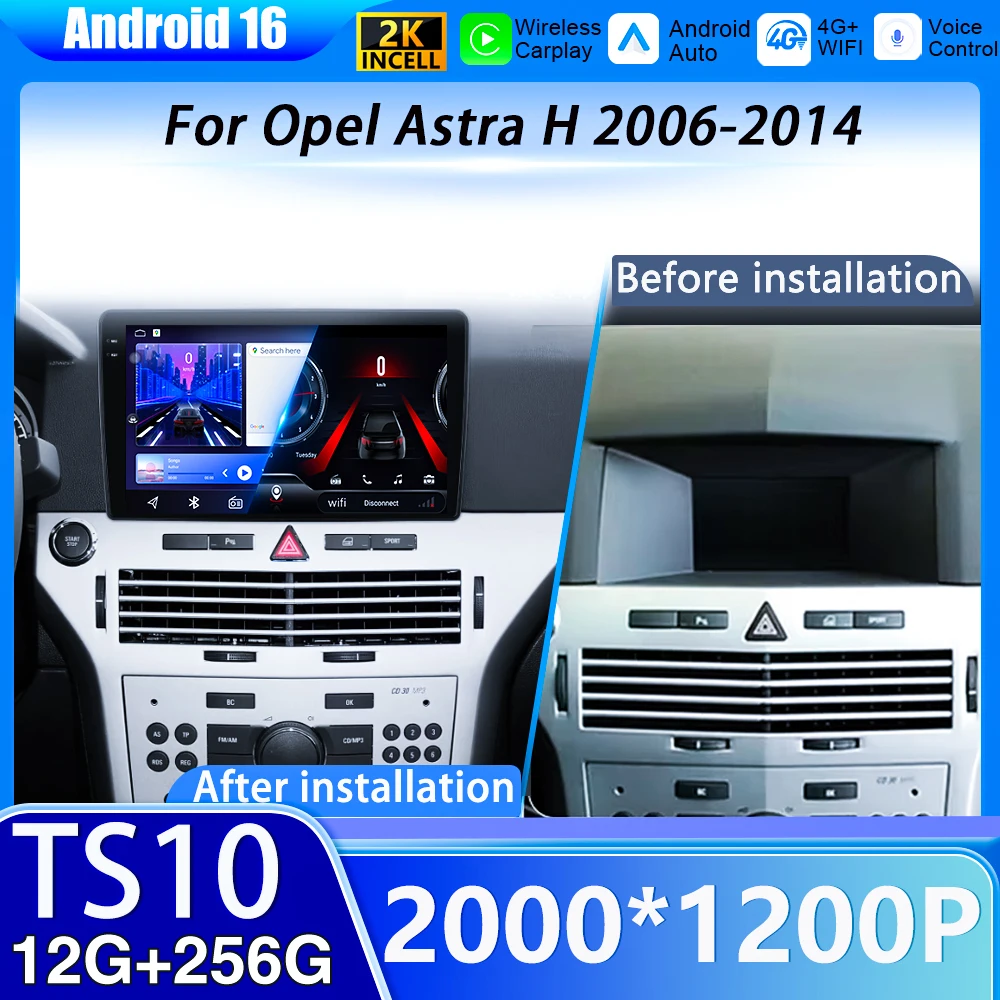 Carplay Android 16 For Opel Astra H 2006-2014 Android Auto GPS Navigation Head Unit Multimedia Video Player 5G WIFI Carplay 2DIN