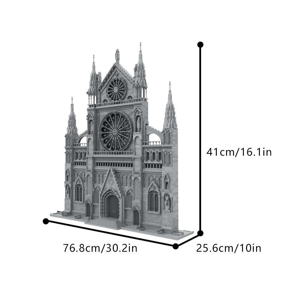 MOC Gothic Cathedral Facade Building Blocks Model Notre Dame Milan Cathedral Religious City Architecture Bricks Assembly Toys