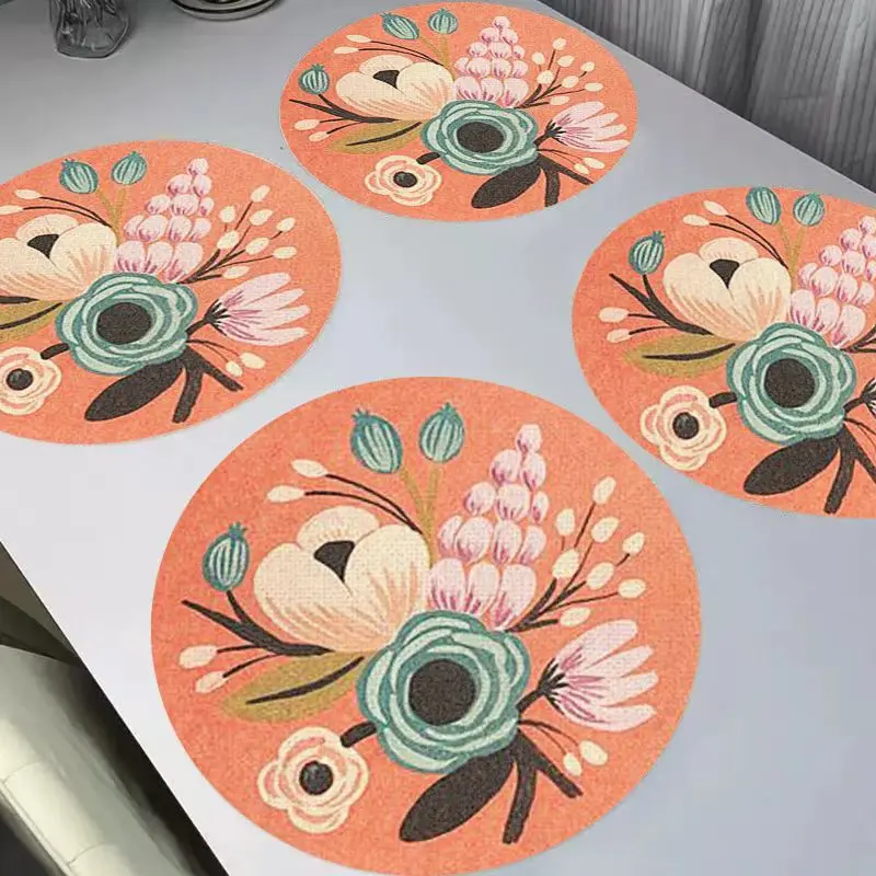 VIKAMA Chinese Blue and White Porcelain Flower Round Linen Table Mat Insulation, Washable, Wear resistant Table Mat Table Decor