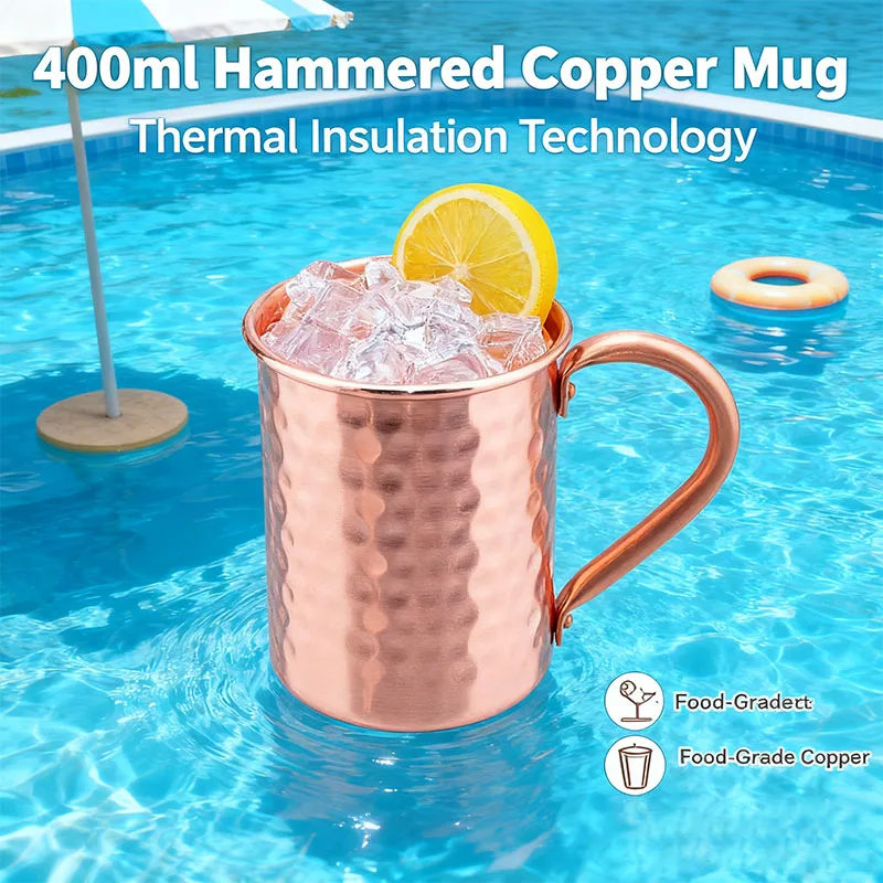 New 100% Copper Cups Pure Solid  Moscow Mule PURE Copper Mugs-Shaped 400ml Cocktail Cups Beer Milk Mug Drinkware