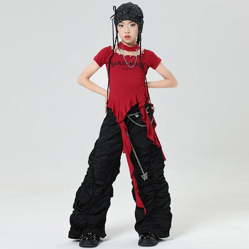 جديد الفتيات مجموعة الجاز الرقص أزياء مسرحية للفتيات بلوزات حمراء السراويل السوداء وتتسابق الهيب هوب الرقص تظهر المرحلة ارتداء DQS19685