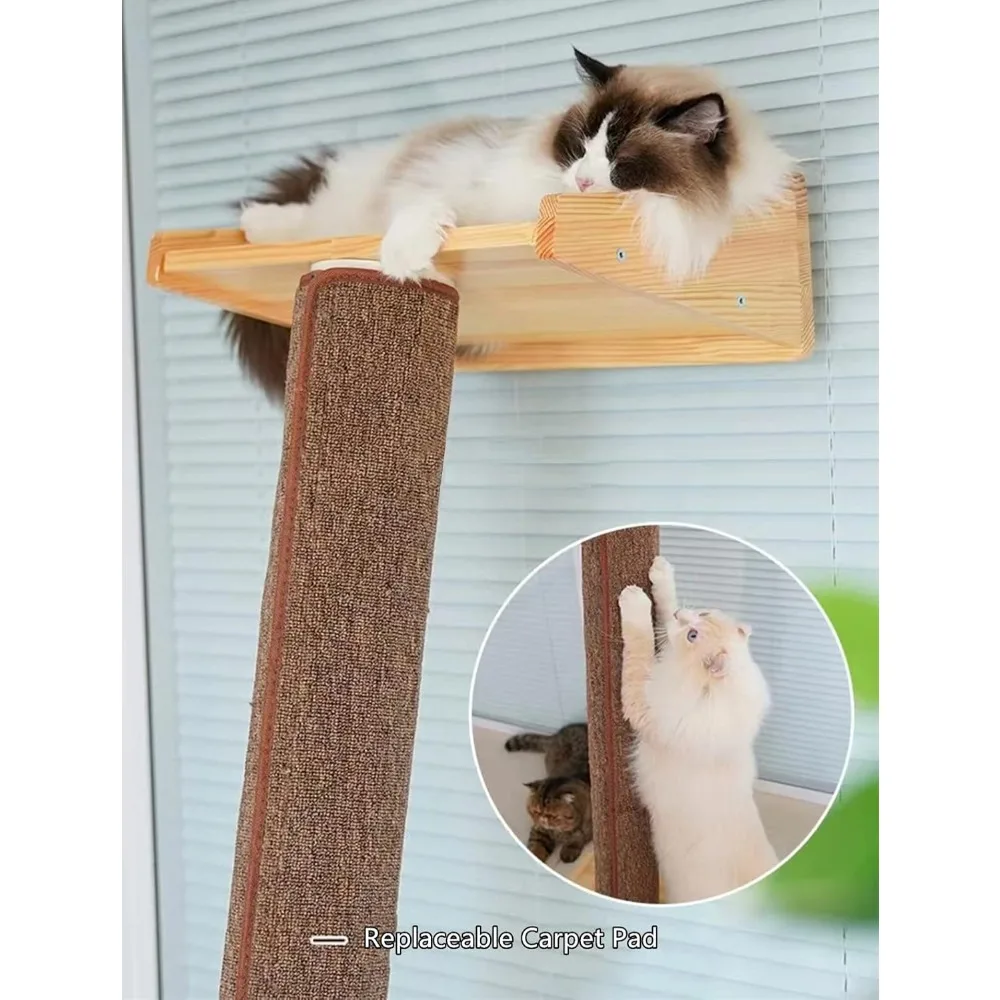 Modern 78.7“ Tall Leaning Wall Carpet Cat Tree Tower Scratching Post Pillar with Cat Bed Hammock Perch