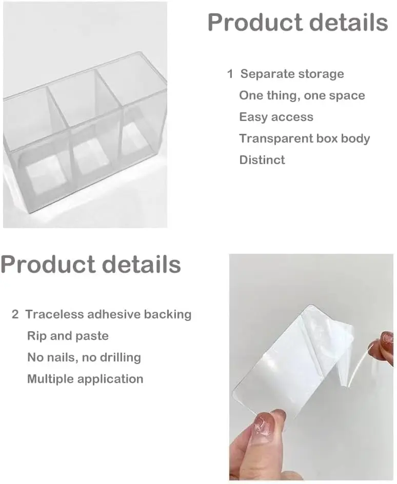 1/3PCS 3 Grids Wall Mounted Organizer Storage Box Self-adhesive Small Objects Storage Box Eyebrow Pencil Cosmetics Organizer