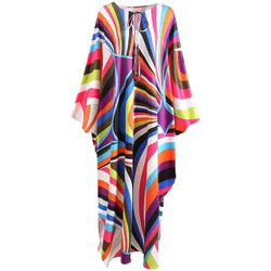 Luxury Designer Summer Women‘s Multicolor Printed Kaftan Jessy Silk Oversize Long Maxi Dress  High Quality Boho Chic Resort Wear