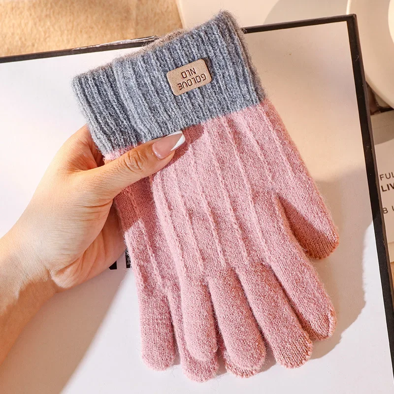 Women Men Warm  Screen Gloves Stretch Knit Mittens Wool Full Finger Guantes Female Crochet Glove