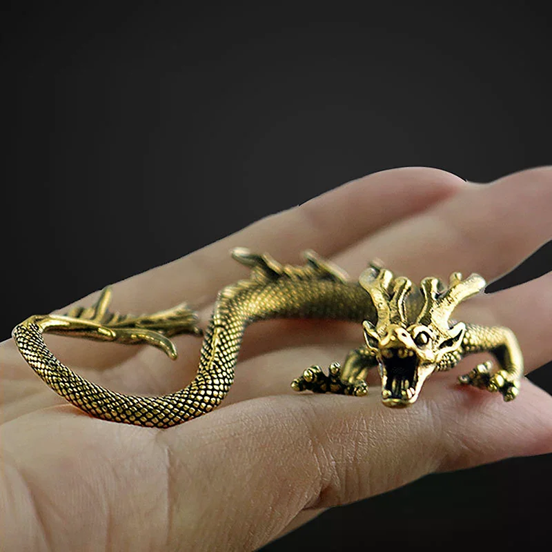 Beast Dragon Statue Bronze Figurine Ornaments Antique Copper Mythical Animal Miniature Home Decoration Crafts Collection Chines