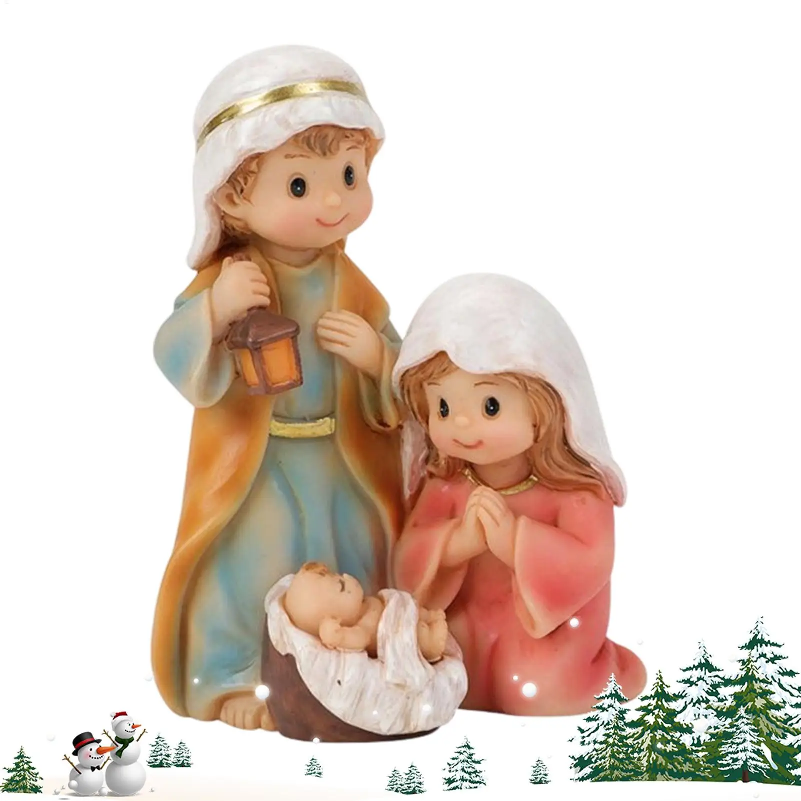 Nativity Figurines Resin Christmas Desktop Figurine Decor Desktop Birth Of Jesus Statue For Bookcase Window Sill Bookshelf