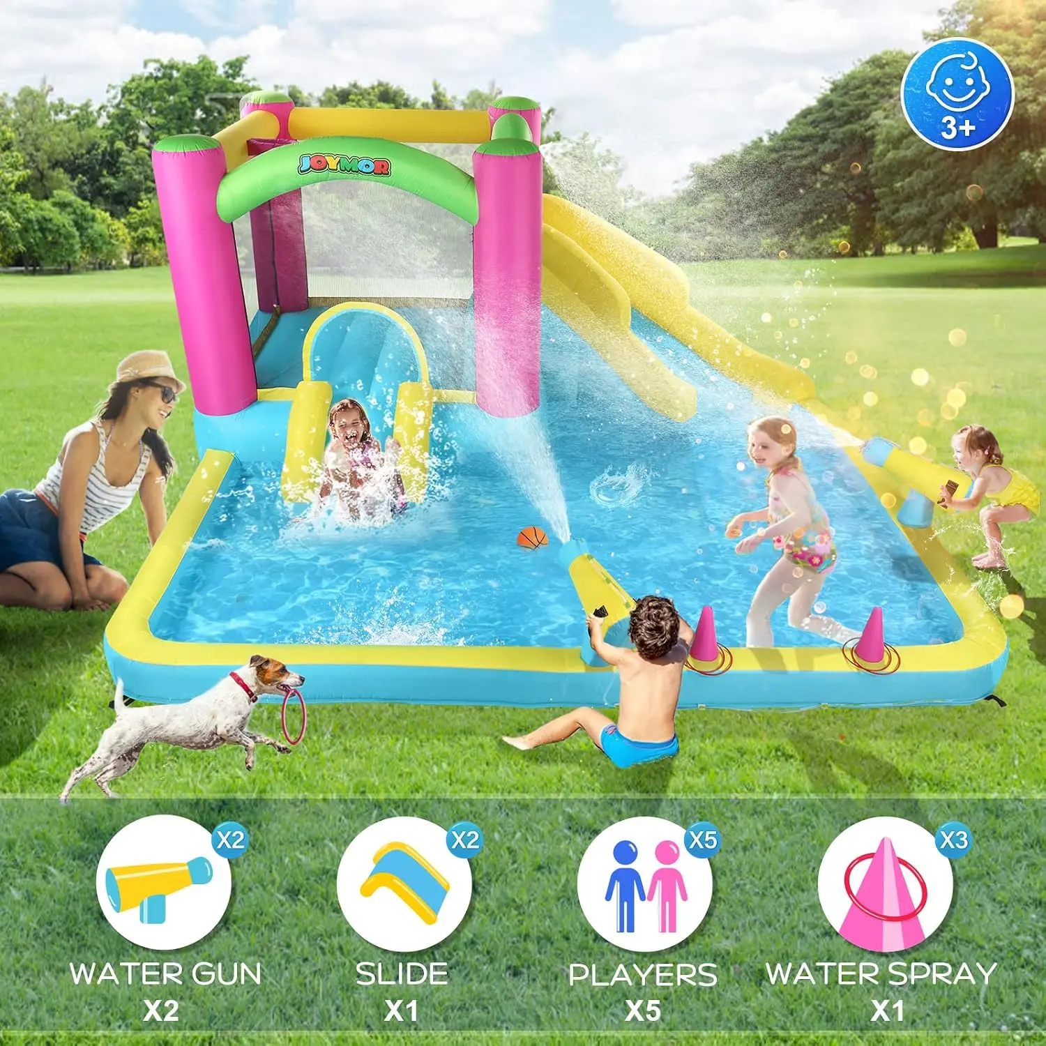 Inflatable Bounce House with Double Water Slide for Kids Toddler Age 3-10, Splash Pool Water Cannons, Ring-Toss Games for Outdoo view 3
