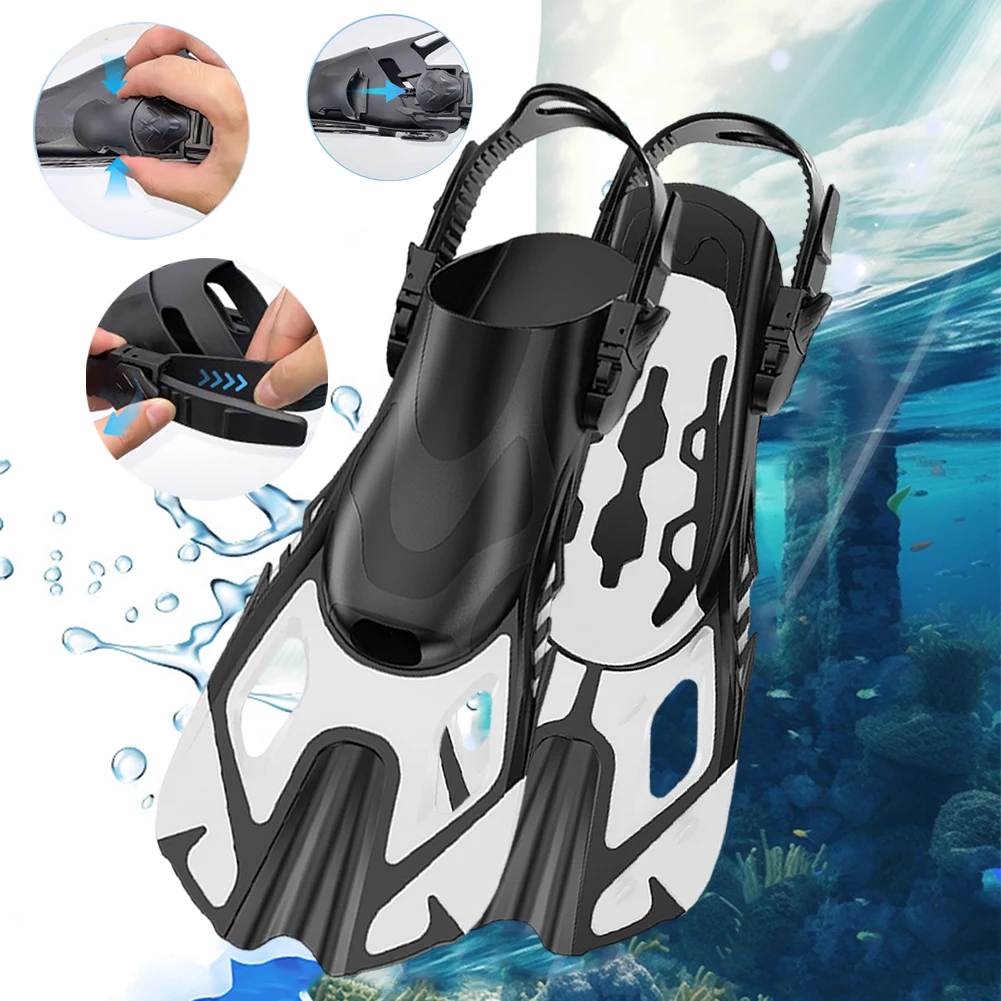 Snorkel Fins Scuba Diving Shoes Adjustable Buckles for Adult Kids (White S/for M)