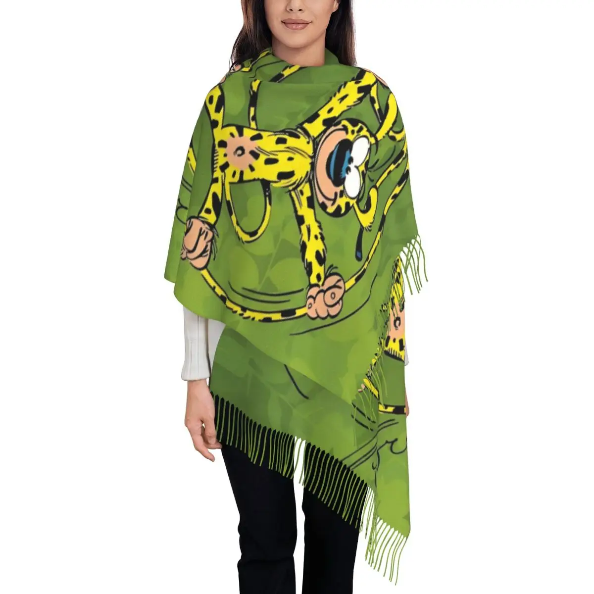 

Шарф с принтом Marsupilami Rolling In Tail для женщин и мужчин, зима-осень, теплые шарфы, классические зеленые шарфы Обертывание для шали