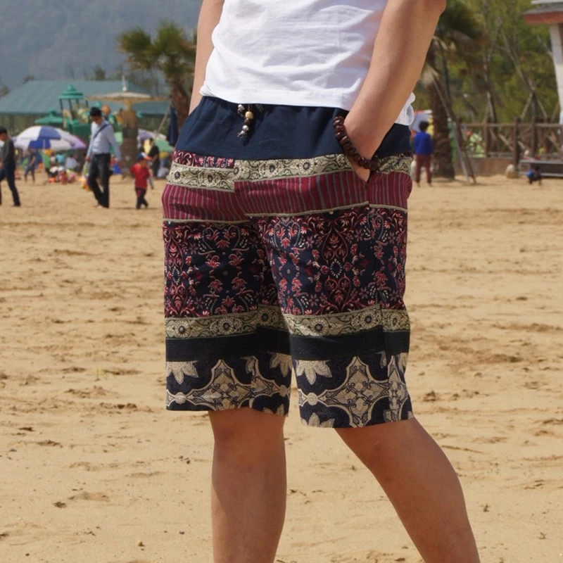 2023 Summer New Men's Bermuda Shorts Loose Comfortable Straight Floral Hawaiian Casual Comfortable Linen Shorts Men Brand