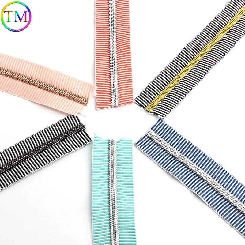 20-50 Yards Colorful Striped 5# Zipper Separate Open Tail Zippers Decor Diy Sewing Bags Purse Clothes Craft Zipper Accessories