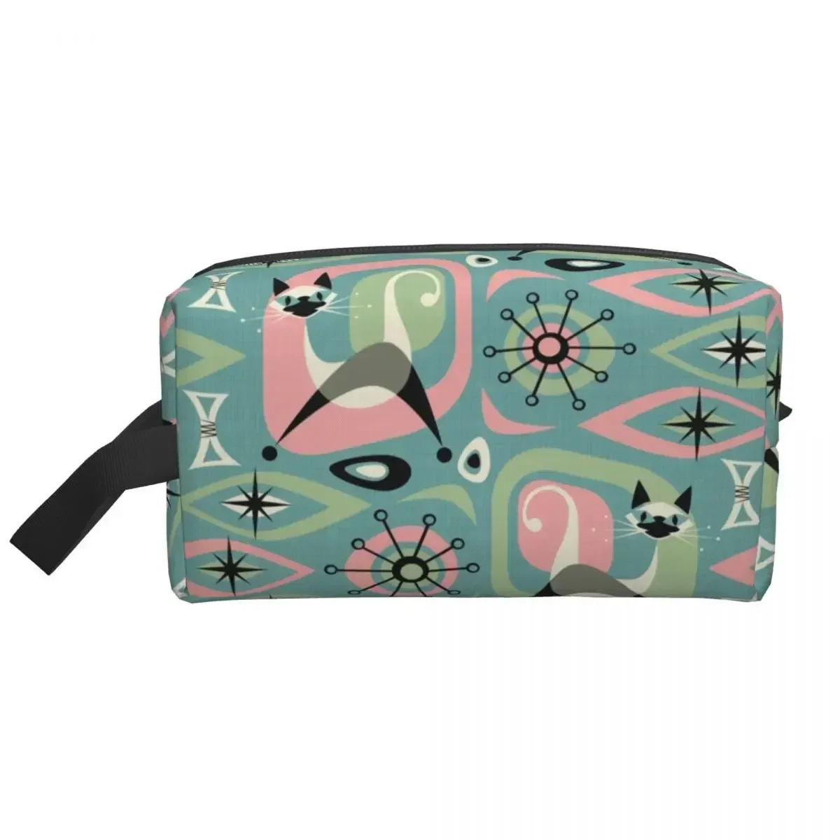 Mid Century Siamese Cat Abstract On Blue Makeup Bag Women Travel Cosmetic Organizer Fashion Animal Pet Storage Toiletry Bags