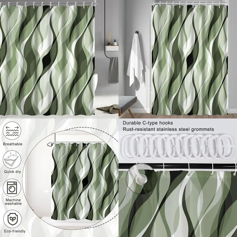 

Занавеска для душа sage green, абстрактная занавеска для душа в зеленую и серую полоску с эффектом омбре для ванной комнаты, водонепроницаемая занавеска для душа из полиэстера