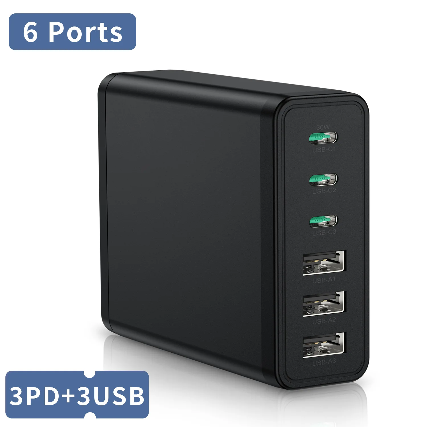 

120W 6 Ports GaN Fast Phone Charger 3PD 3A Multi Port USB Phone Charger Station Compatible with iPhone Android