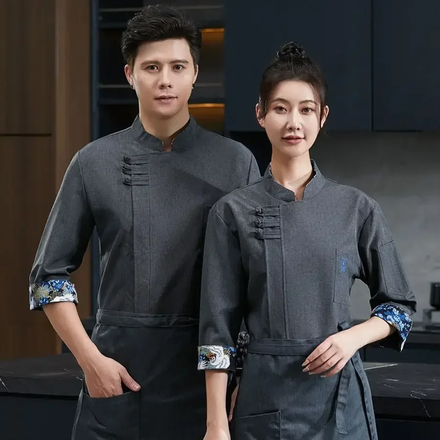 Elegante uniforme da lavoro da chef maniche corte per uomini e donne Ristorante in stile cinese Bar Panetteria Scuola Cucina High End Seven Half