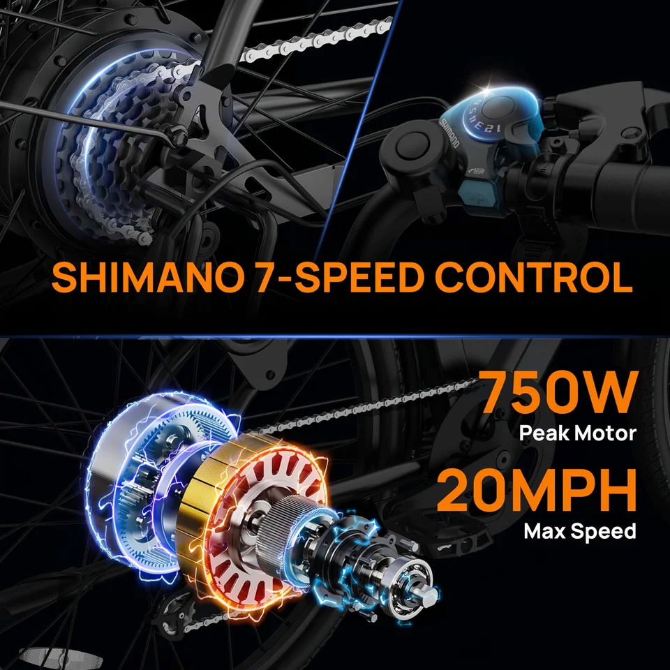 750W E-Bike Commuter 26x2" Tires 48V 10.4Ah Removable LCD Display 20MPH Speed 7-Speeds Hydraulic Disc Brakes for Adults image 4