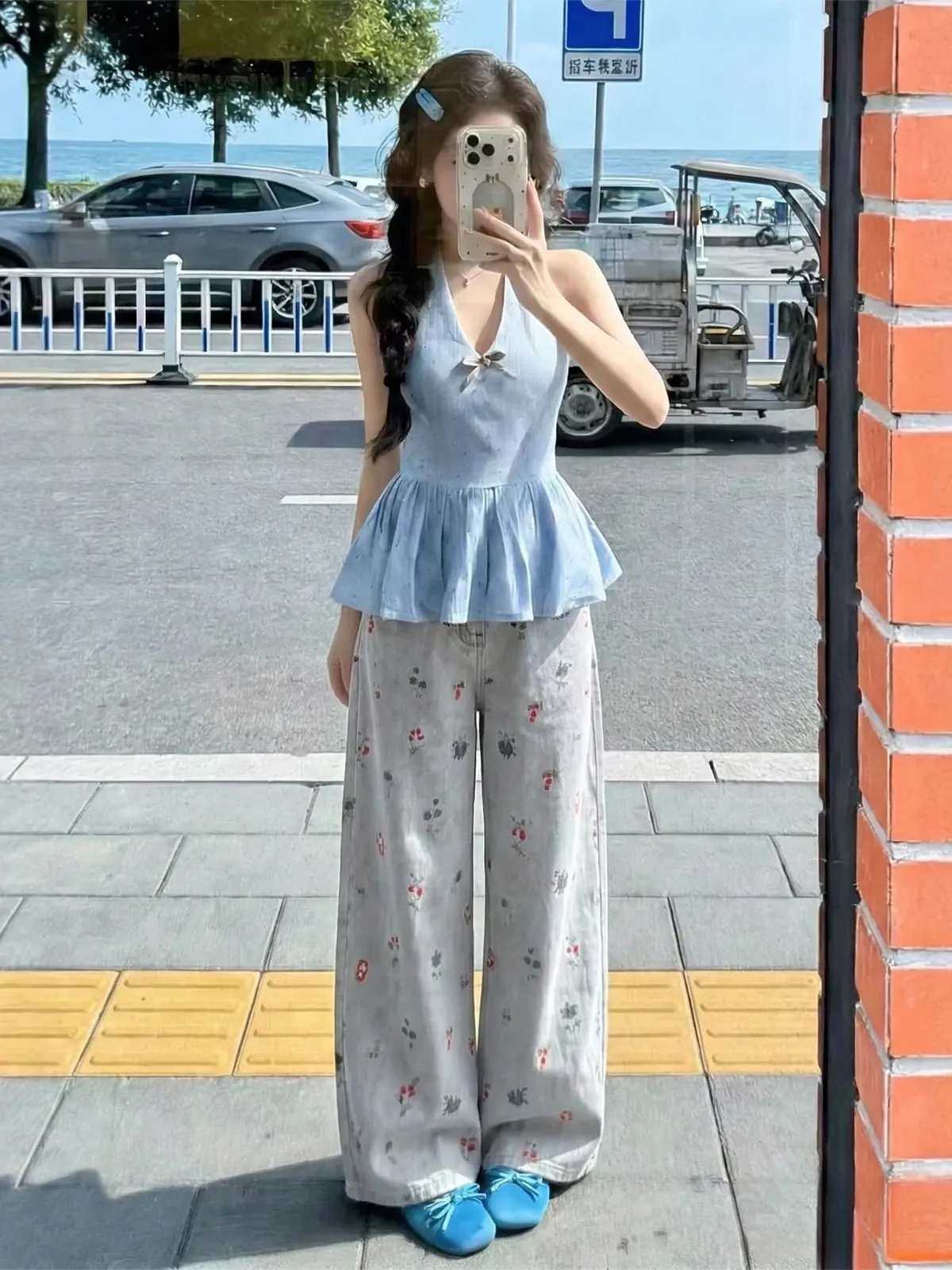 

Retro Floral Wide Leg Denim Jeans High Waist Slimming Spring Summer New Sle Floral Print Anti-Aging Versatile Straight Leg ...