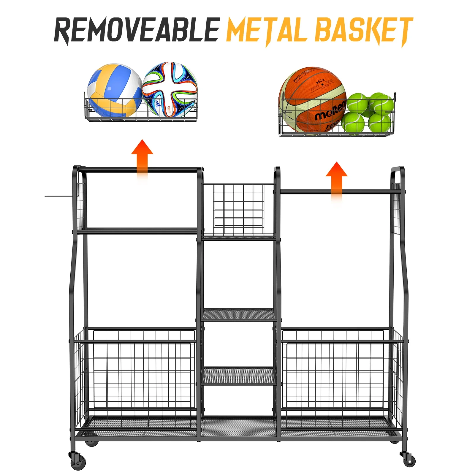 2026 Metal Standing Ball Storage Rack Basketball Football Volleyball Sports Ball Organizer