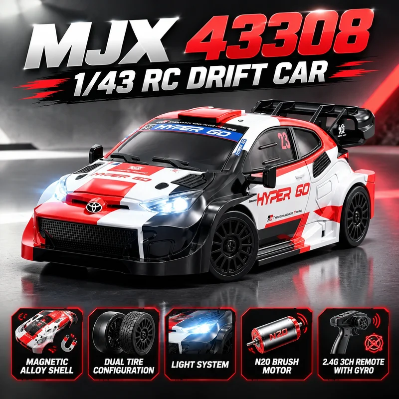 New MJX 43308 1/43 Alloy Car Shell Simulated Remote Control High-Speed Drift Rally Car Electric RC Desktop Model With Light Gyro