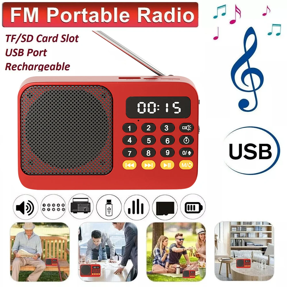 Tragbares FM-Radio, Bluetooth 5.0-Lautsprecher, TF-Karte, U-Disk, MP3-Player, Aufnahme mit einer Taste, 3,5-mm-Kopfhöreranschluss, Outdoor-Audio-Player – Detail 10