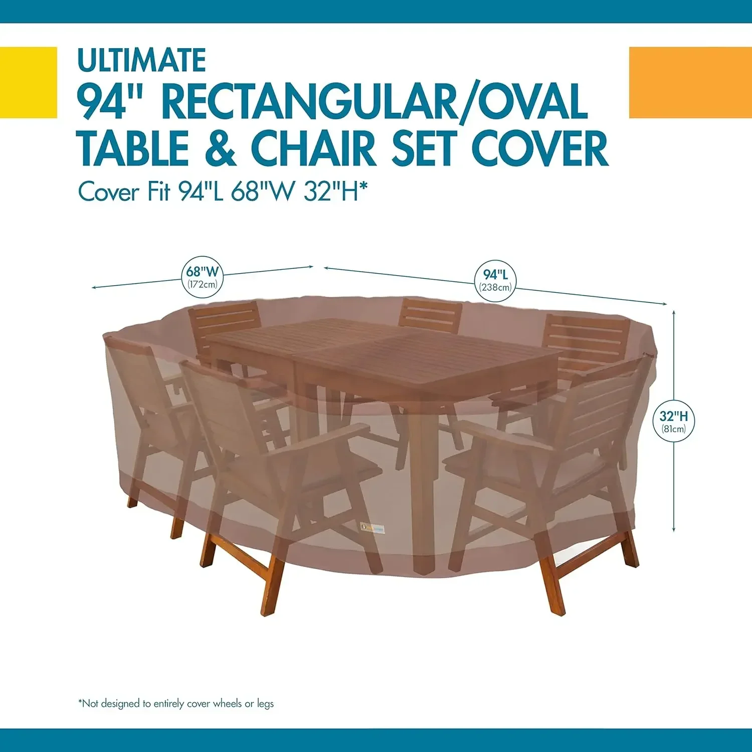Covers Ultimate Waterproof Rectangular/Oval Patio Table with Chairs Cover, 94 Inch