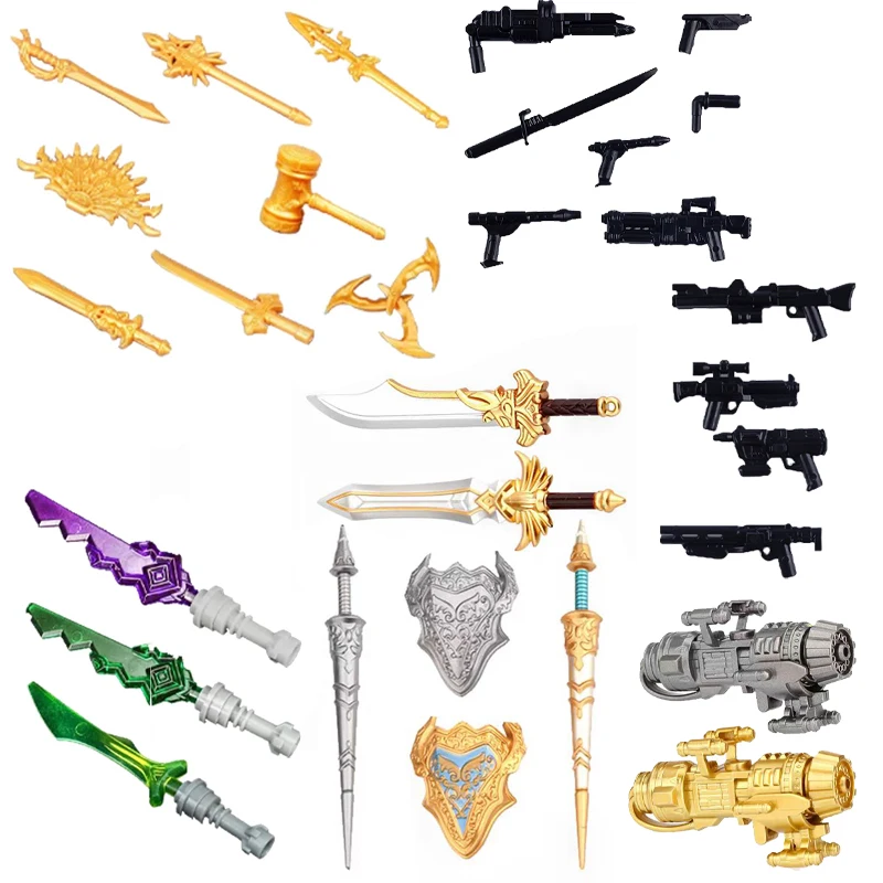 Moc Held Figuren Zubehör magische Ausrüstung Bausteine Zauber effekt Waffen Pfeil Hammer Schwert Mini Modell Ziegel Spielzeug Kind Geschenk