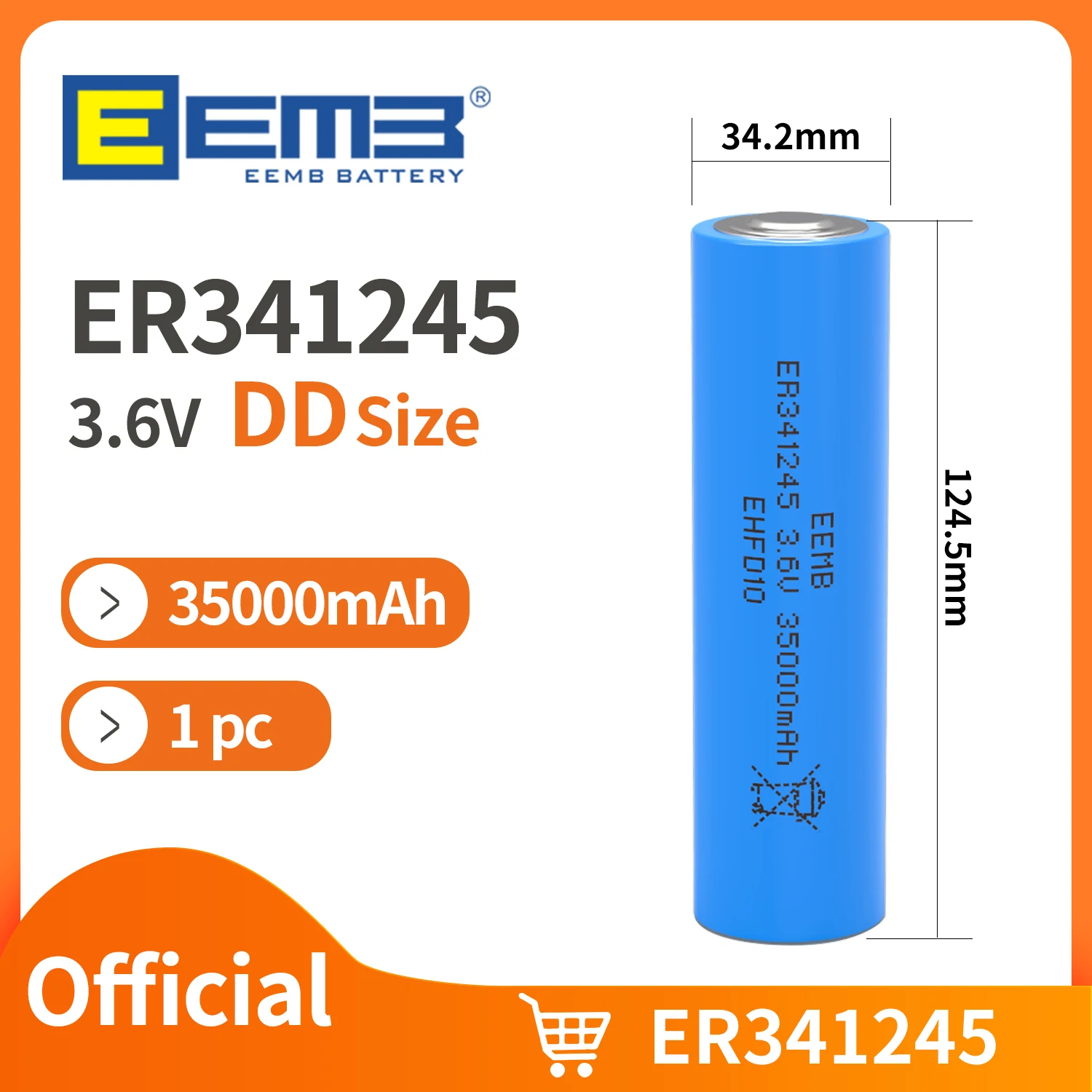 

EEMB 3.6V Lithium Batteries ER341245 35000mAh Non-Rechargeable Battery 1PCS for Electric/ Water Meter Home Monitor Alarm