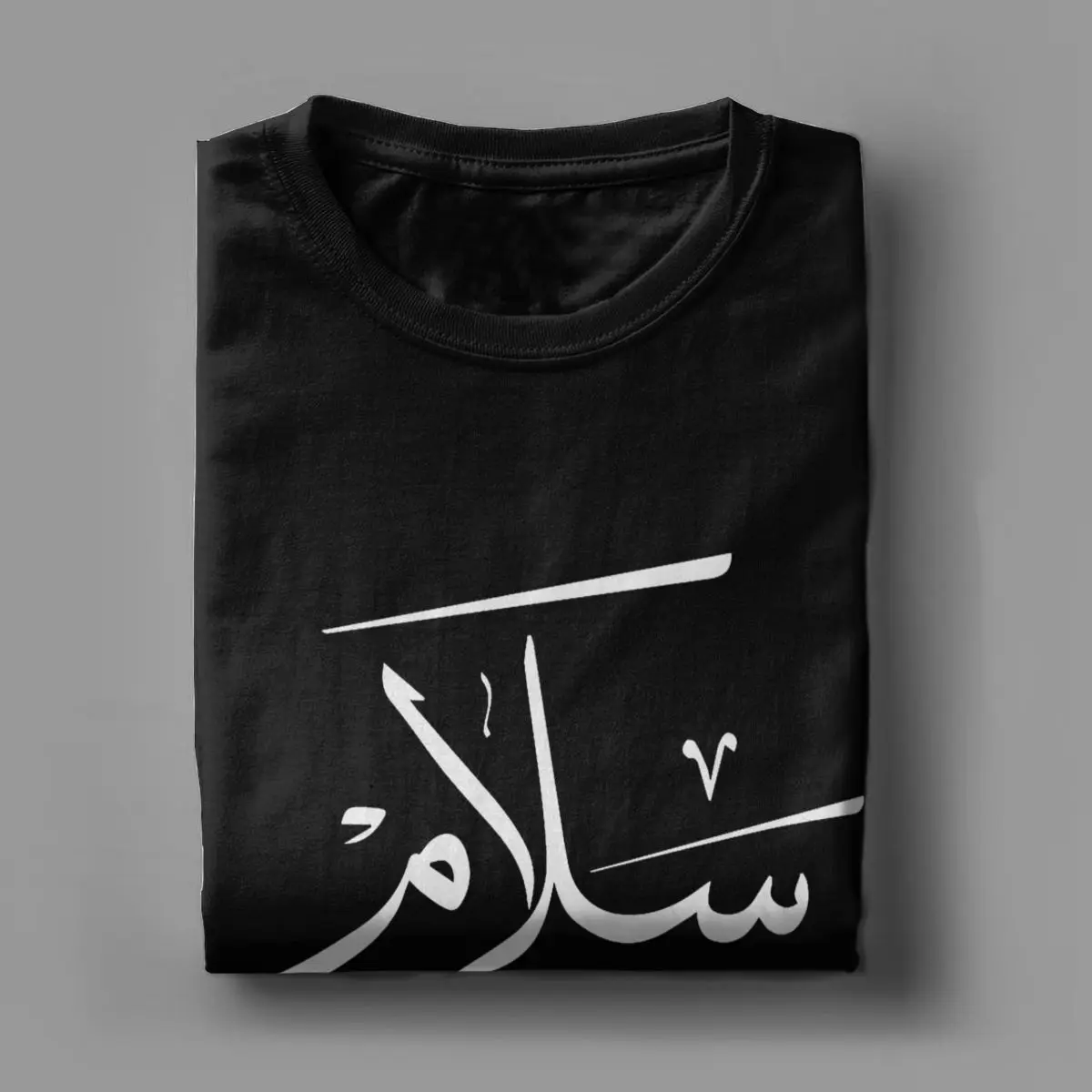 Peace Modern Arabic Calligraphy T Shirts Men\'s 100% Cotton T-Shirts Round Collar Greeting Eid Islamicart Tees Short Sleeve Tops