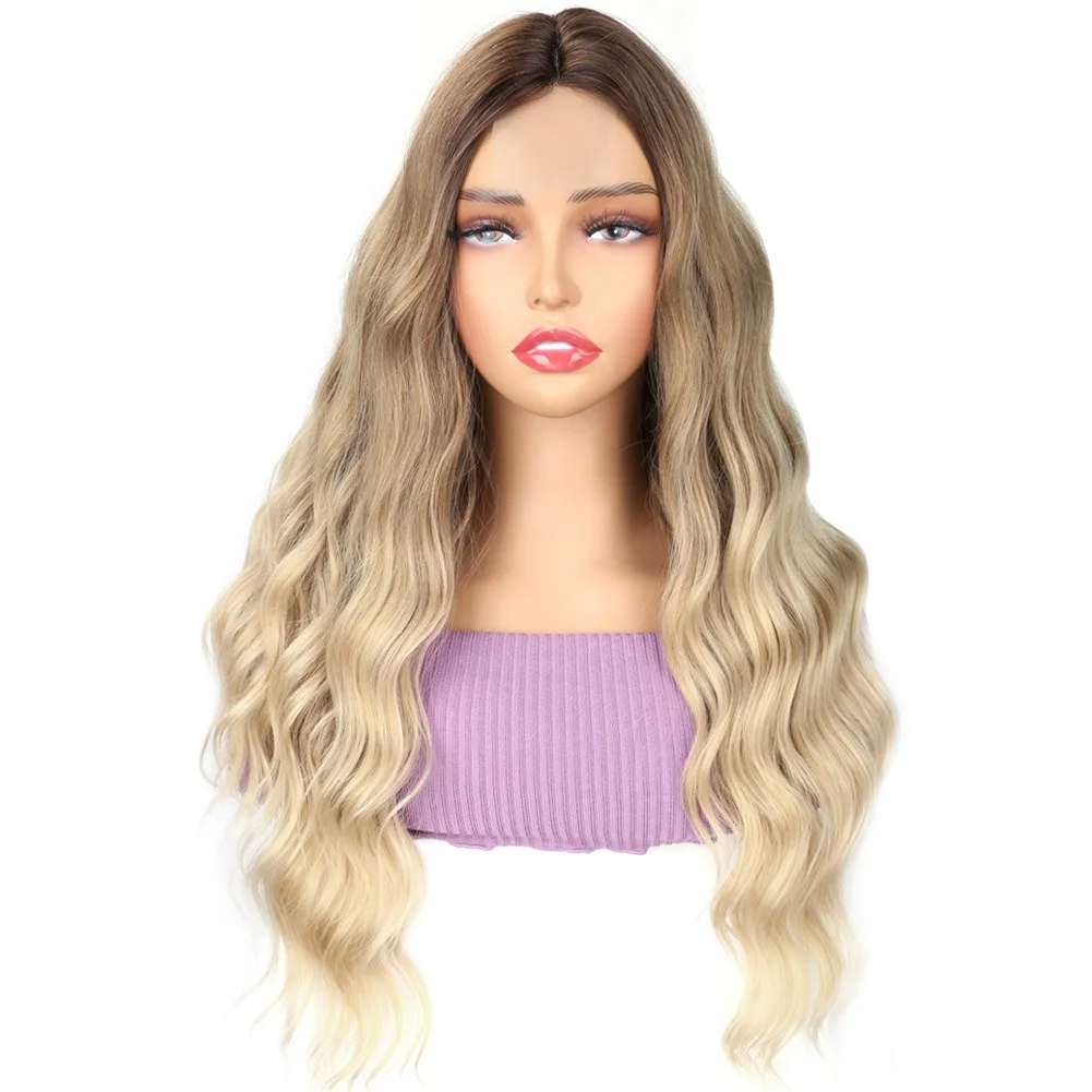 4/27 Evidenziare Parrucca Sintetica Del Merletto Parte U Onda Oceano Ombre Bionda Parrucca Sintetica Dei Capelli per Le Donne Marrone Bionda Ondulata Parrucca Dell'onda Del Corpo